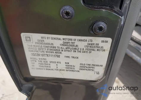 1999 Chevrolet Silverado 1500 Ls z USA, uszkodzony, nr VIN 2GCEK19T7X1111792